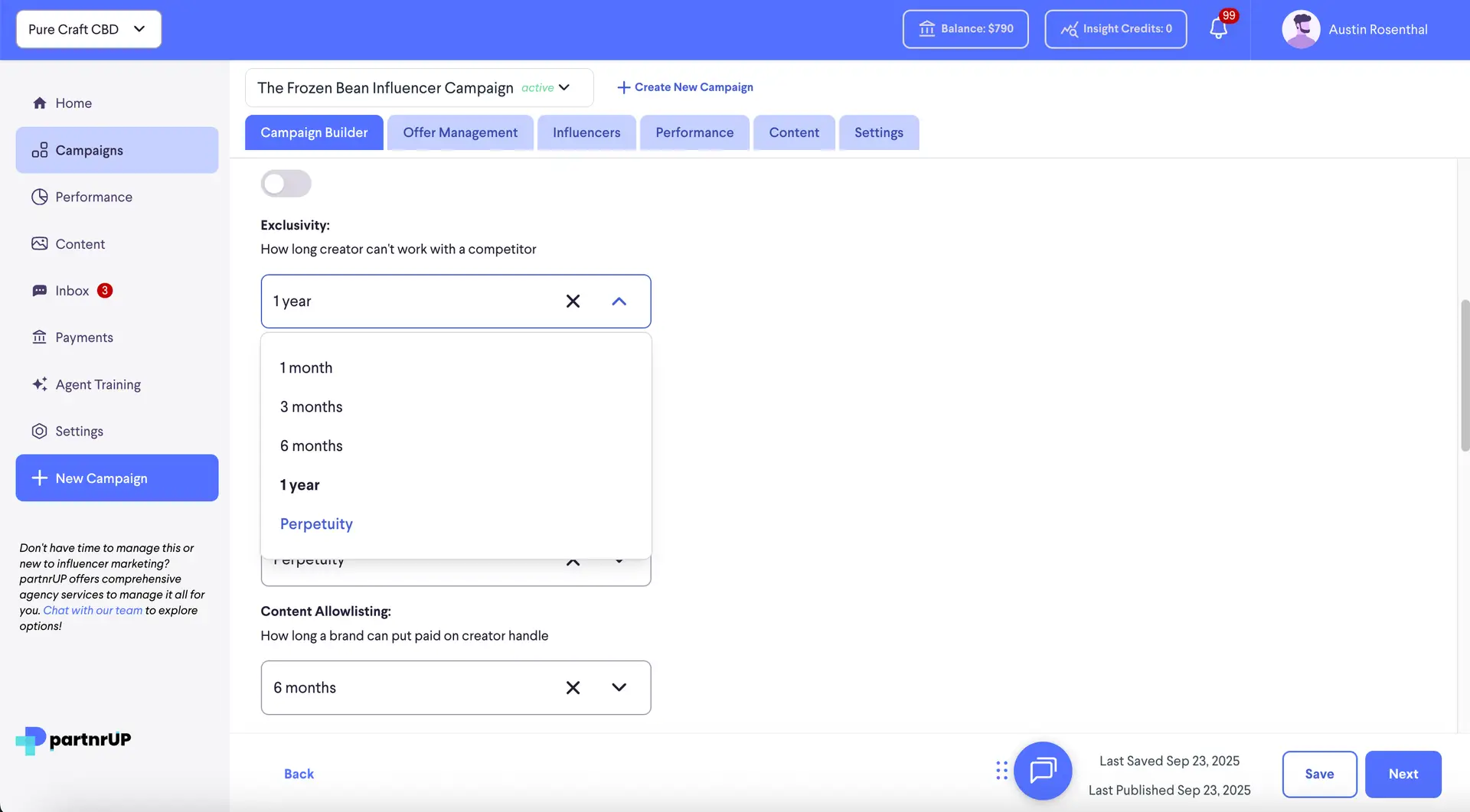 partnrUP Campaign Builder - Collaboration Requirements for The Frozen Bean Influencer Campaign