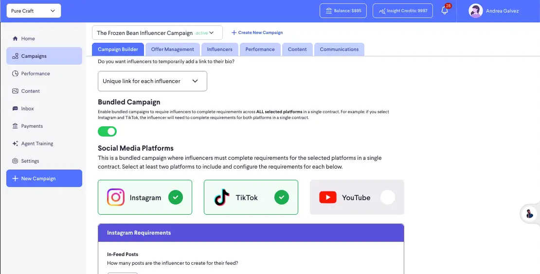 partnrUP for Brands - Email Recruitment Settings for The Frozen Bean Influencer Campaign
