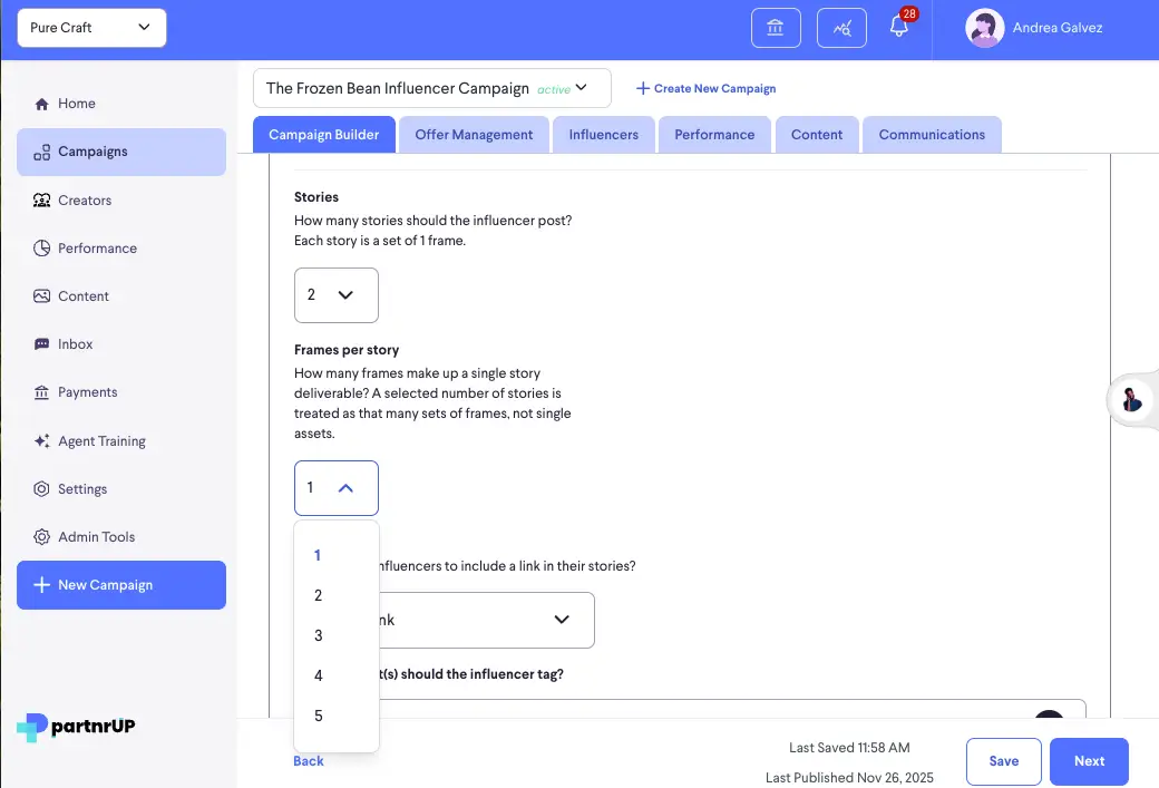 partnrUP for Brands Campaign Builder - Collaboration Requirements