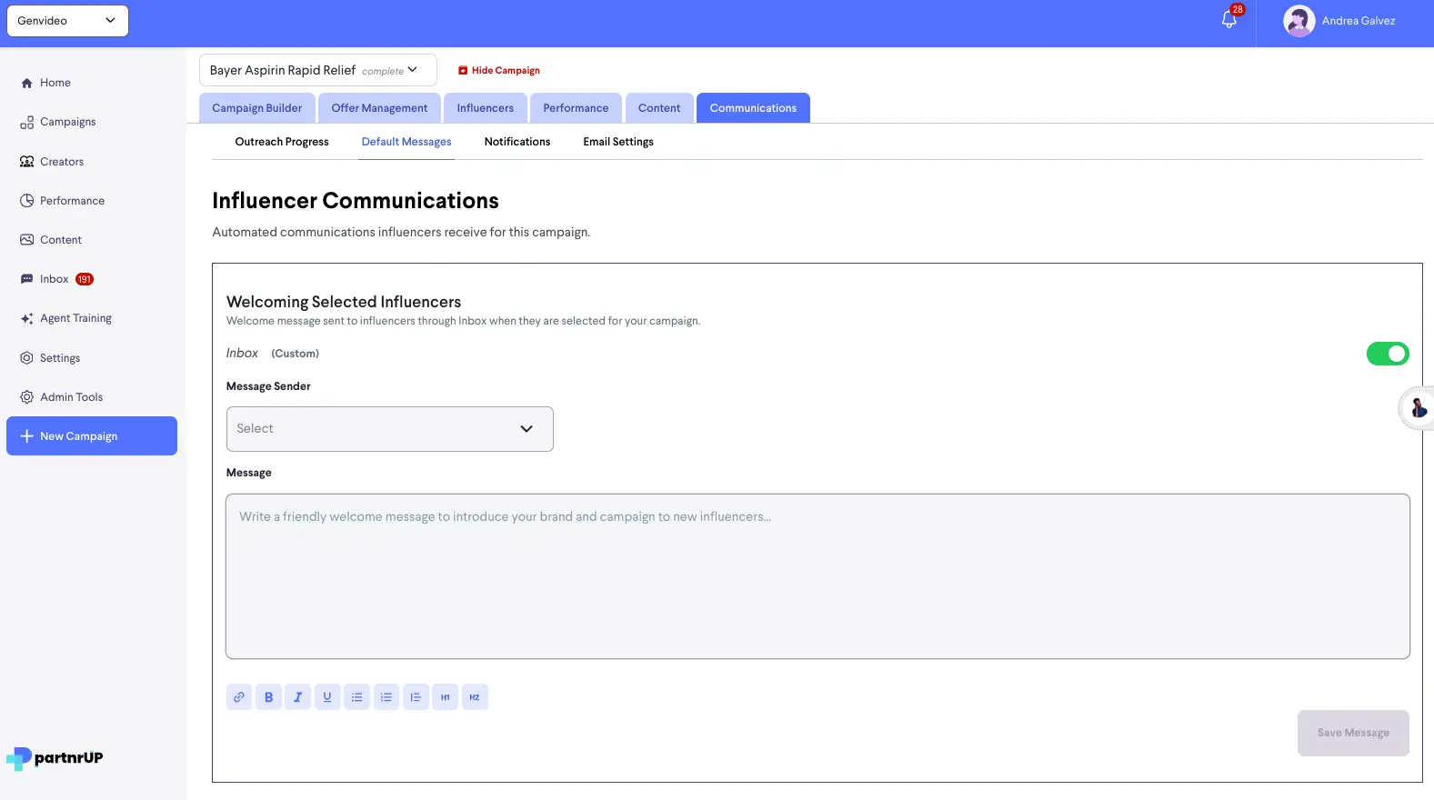 partnrUP for Brands - Set Up a Custom Welcome Message for Campaigns