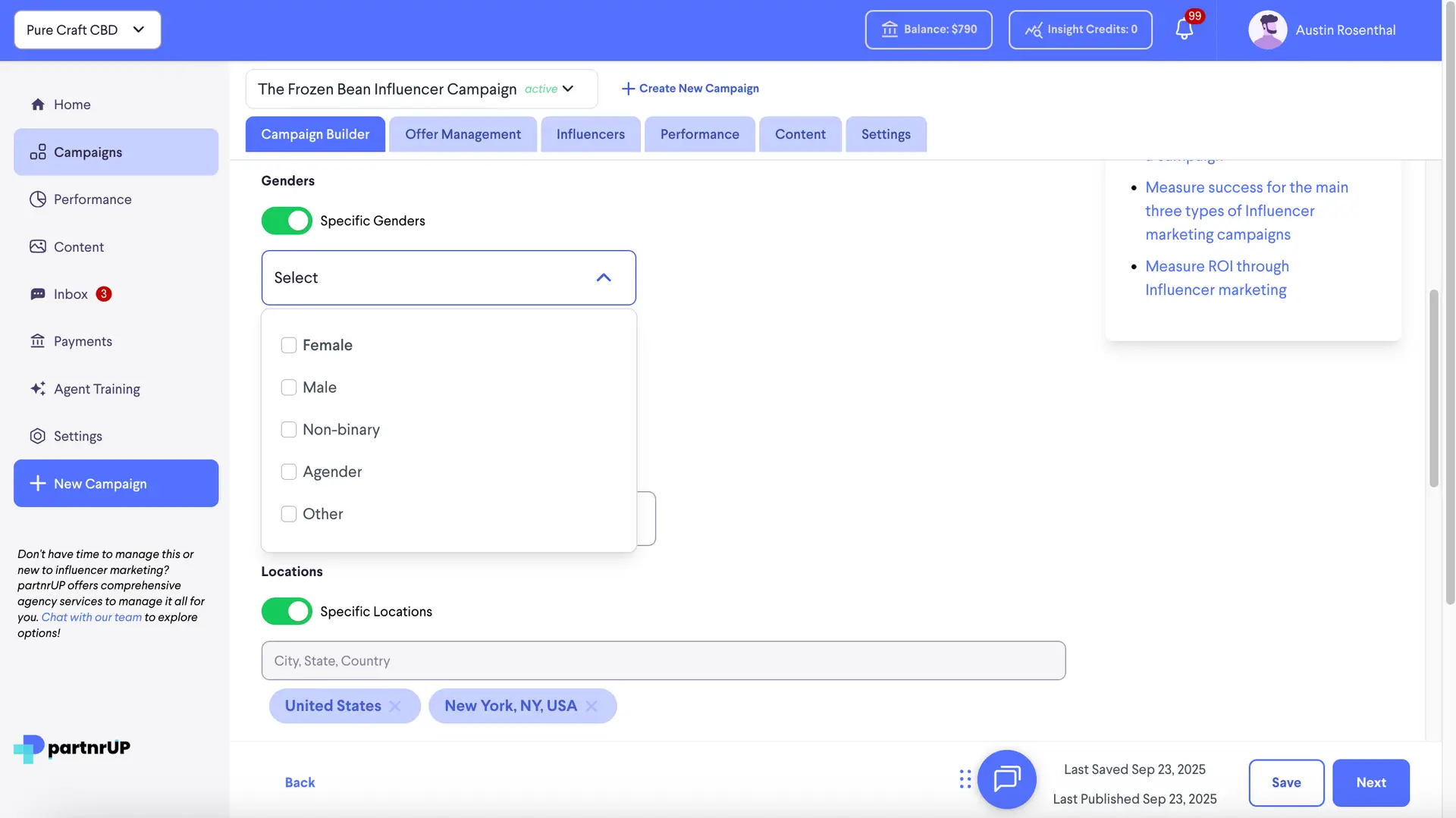 partnrUP Campaign Builder - The Frozen Bean Influencer Campaign - Influencer Demographics