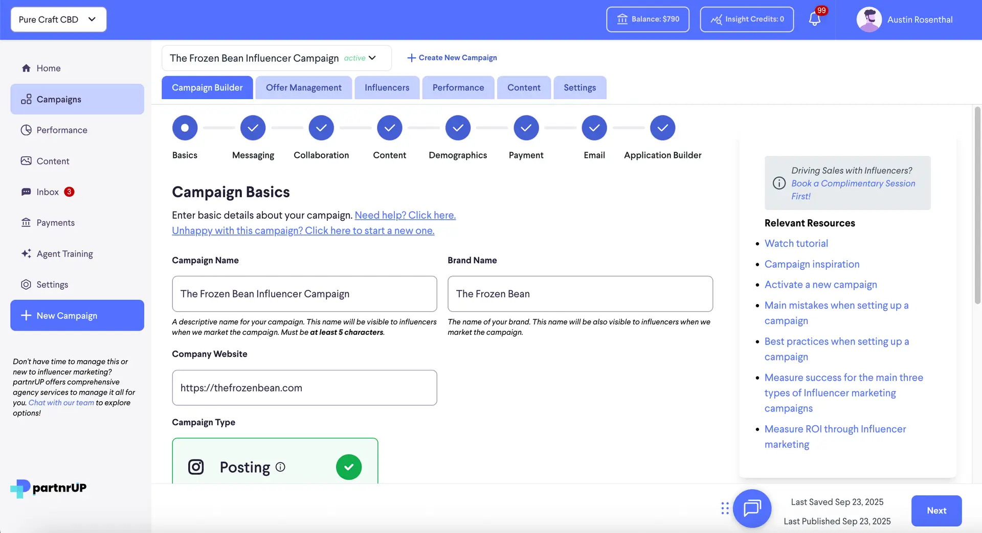 partnrUP for Brands Campaign Setup Overview - Campaign Basics