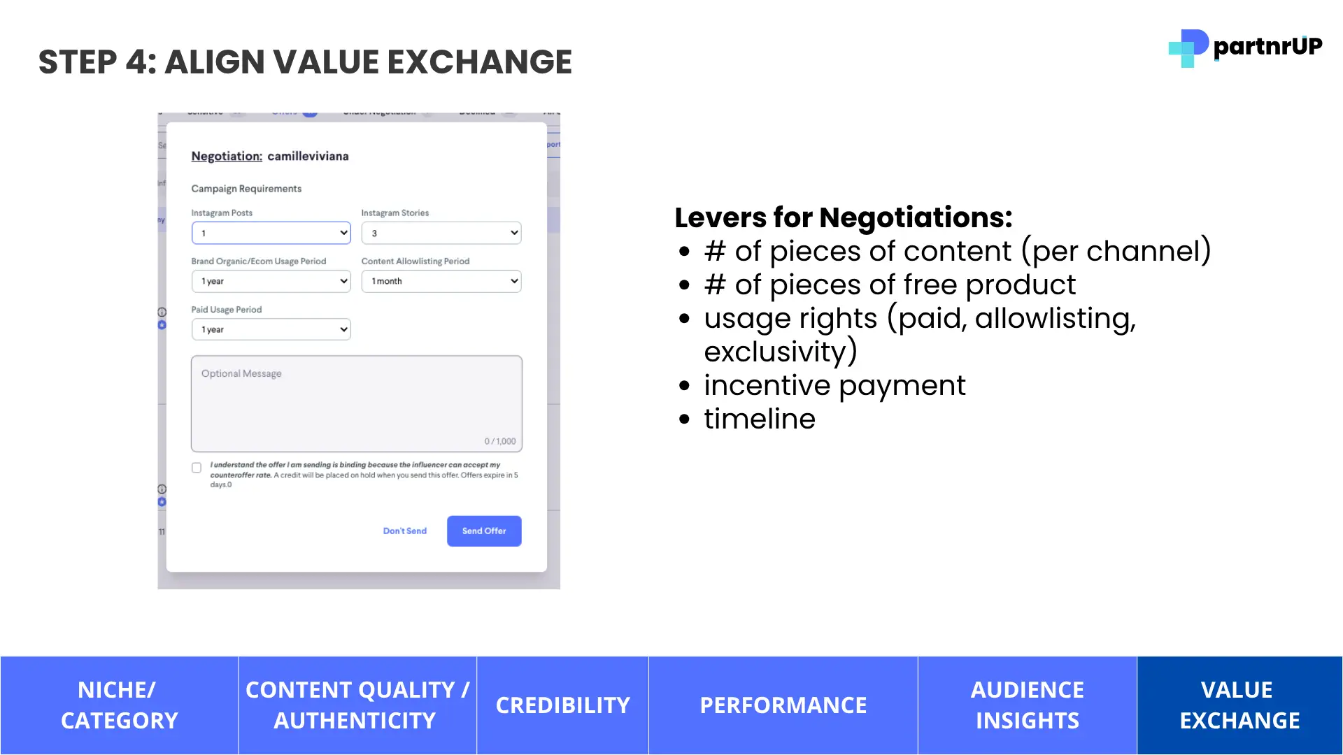 partnrUP for Brands - Step 4: Align Value Exchange negotiation screen