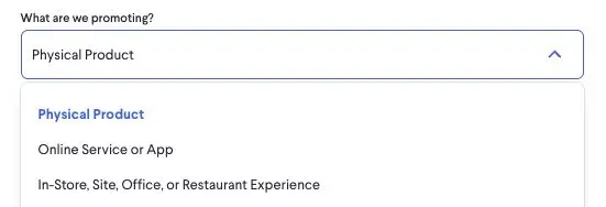 Brand Workspace Setup - Step 1: Brand Basics, dropdown menu for selecting promotion type.