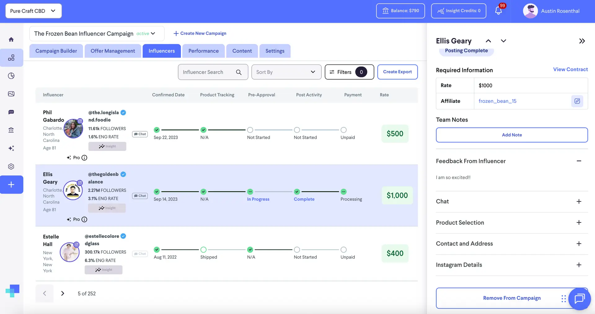 Influencer Management for The Frozen Bean Influencer Campaign in partnrUP for Brands