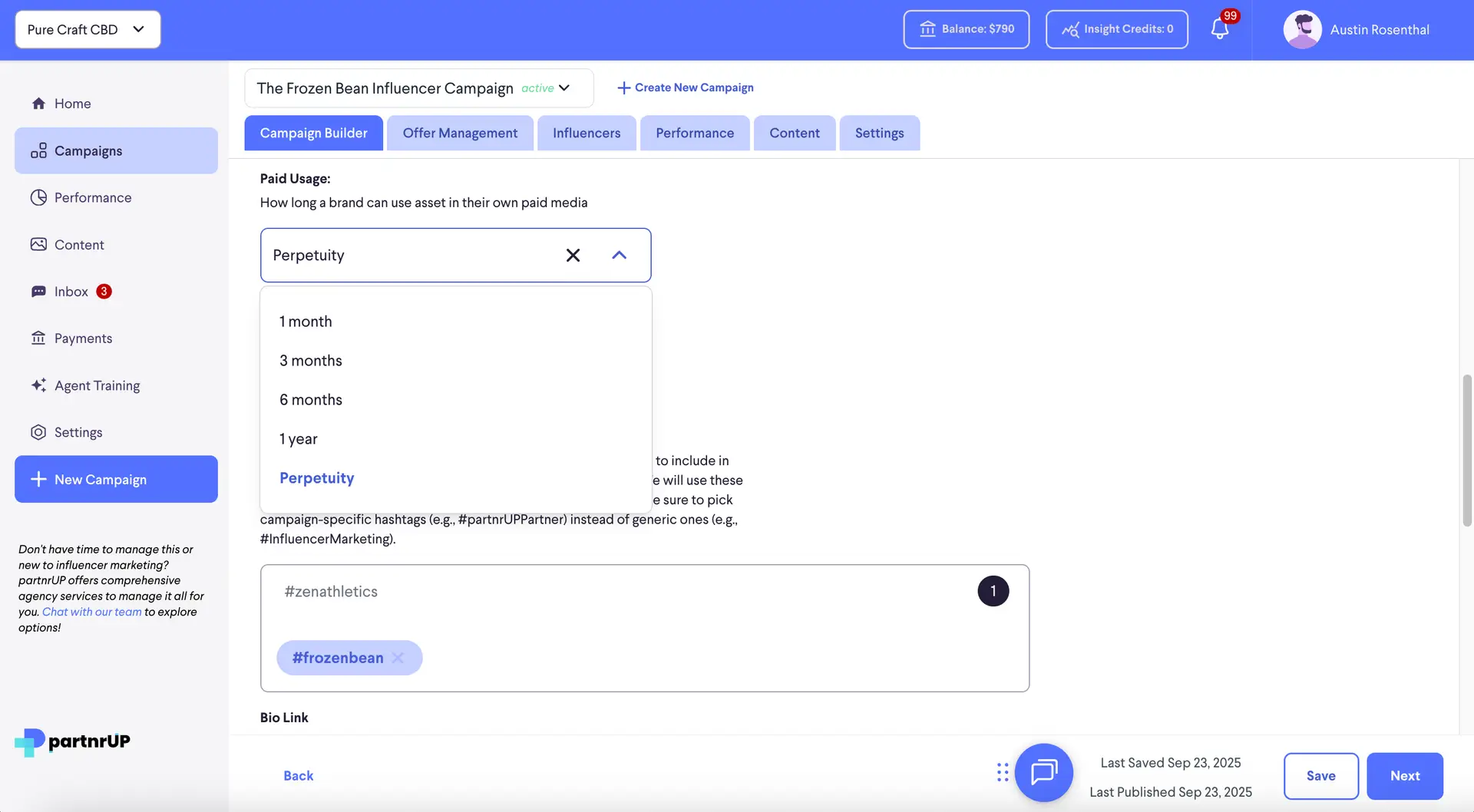 partnrUP for Brands Campaign Builder - The Frozen Bean Influencer Campaign