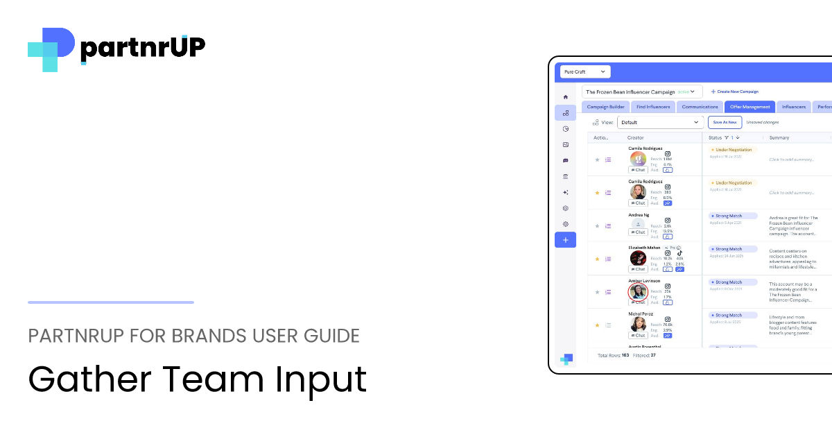 Gather Team Input | partnrUP for Brands User Guide